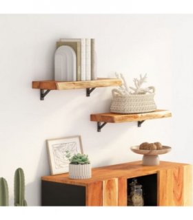 vidaXL Wall Shelf 50x20x3.8 cm Rectangular Solid Wood Acacia Live Edge — Colour: natural, Size: 50 x 20 x 3.8 cm