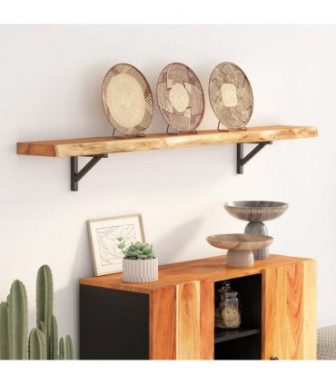 vidaXL Wall Shelf 180x20x2.5 cm Rectangular Solid Wood Acacia Live Edge — Colour: natural, Size: 180 x 20 x 2.5 cm