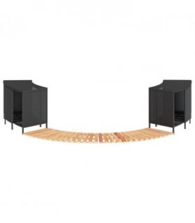 vidaXL Hot Tub Surround Black Poly Rattan and Solid Wood Acacia — Size: 2x rack + 2x step
