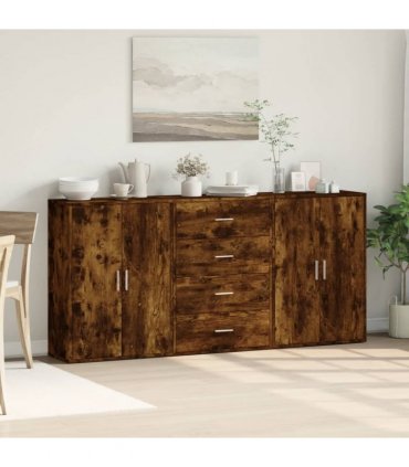 vidaXL Sideboards 3 pcs Smoked Oak 60x31x84 cm Engineered Wood