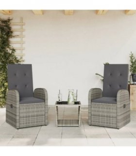 vidaXL 3 Piece Garden Dining Set with Cushions Grey Poly Rattan — Model: without footrest