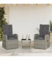 vidaXL 3 Piece Garden Dining Set with Cushions Grey Poly Rattan — Model: without footrest