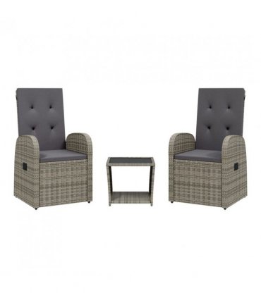 vidaXL 3 Piece Garden Dining Set with Cushions Grey Poly Rattan — Model: without footrest