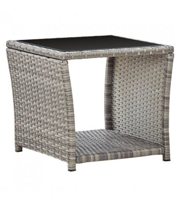 vidaXL 3 Piece Garden Dining Set with Cushions Grey Poly Rattan — Model: without footrest