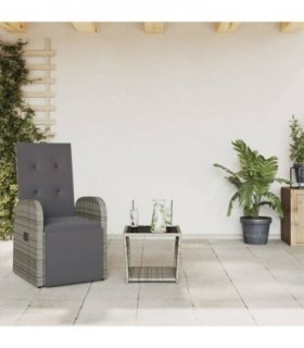 vidaXL 2 Piece Garden Dining Set with Cushions Grey Poly Rattan — Model: with footrest