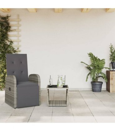 vidaXL 2 Piece Garden Dining Set with Cushions Grey Poly Rattan — Model: with footrest