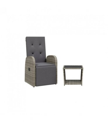 vidaXL 2 Piece Garden Dining Set with Cushions Grey Poly Rattan — Model: with footrest