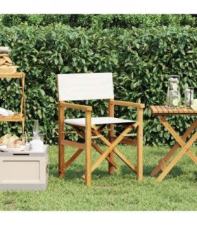 vidaXL Folding Director's Chair Cream Solid Wood Teak