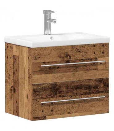 vidaXL Bathroom Sink Cabinet with Drawer Wall-mounted 2 pcs Old Wood — Size: 60 x 38.5 x 48 cm, Model: with faucet