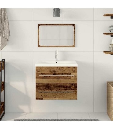 vidaXL Bathroom Sink Cabinet with Drawer Wall-mounted 2 pcs Old Wood — Size: 60 x 38.5 x 48 cm, Model: with faucet