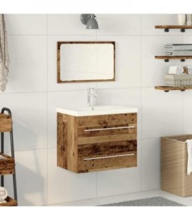 vidaXL Bathroom Sink Cabinet with Drawer Wall-mounted 2 pcs Old Wood — Size: 60 x 38.5 x 48 cm, Model: without faucet
