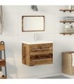 vidaXL Bathroom Sink Cabinet with Drawer Wall-mounted 2 pcs Old Wood — Size: 60 x 38.5 x 48 cm, Model: without faucet