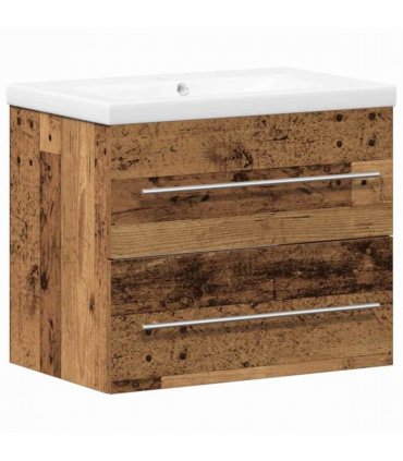 vidaXL Bathroom Sink Cabinet with Drawer Wall-mounted 2 pcs Old Wood — Size: 60 x 38.5 x 48 cm, Model: without faucet