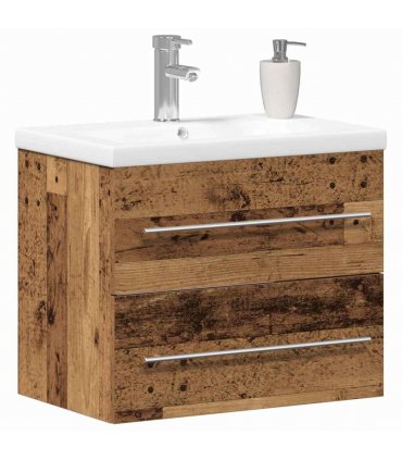 vidaXL Bathroom Sink Cabinet with Drawer Wall-mounted 2 pcs Old Wood — Size: 60 x 38.5 x 48 cm, Model: without faucet