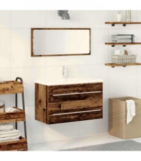 vidaXL Bathroom Sink Cabinet with Drawer Old Wood 80 x 38.5 x 48 cm — Model: with faucet