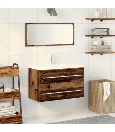 vidaXL Bathroom Sink Cabinet with Drawer Old Wood 80 x 38.5 x 48 cm — Model: with faucet
