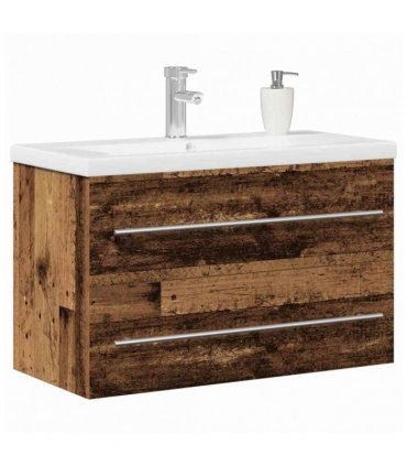 vidaXL Bathroom Sink Cabinet with Drawer Old Wood 80 x 38.5 x 48 cm — Model: with faucet