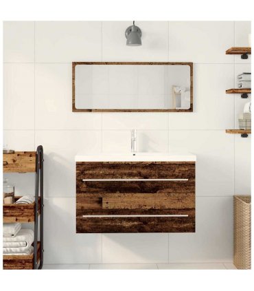 vidaXL Bathroom Sink Cabinet with Drawer Old Wood 80 x 38.5 x 48 cm — Model: with faucet