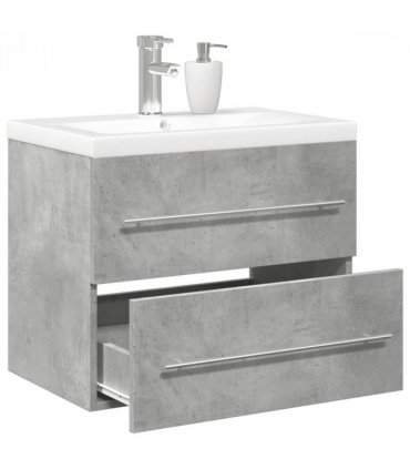 vidaXL 2 Piece Bathroom Furniture Set Concrete Grey Engineered Wood — Size: 60 x 38.5 x 48 cm, Model: without faucet