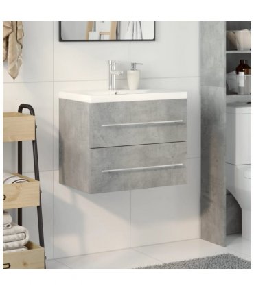vidaXL 2 Piece Bathroom Furniture Set Concrete Grey Engineered Wood — Size: 60 x 38.5 x 48 cm, Model: without faucet