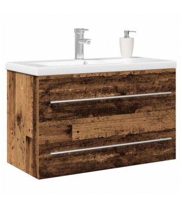 vidaXL Bathroom Sink Cabinet 2 pcs Old Wood 80 x 38.5 x 48 cm — Model: without faucet
