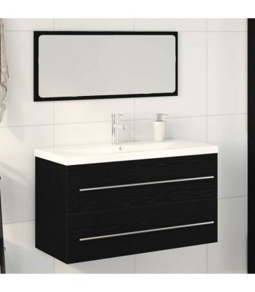 vidaXL Bathroom Sink Cabinet with Drawer Wall-mounted 3 pcs Black Oak — Size: 90 x 38.5 x 48 cm, Model: without faucet