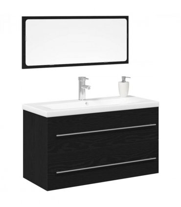 vidaXL Bathroom Sink Cabinet with Drawer Wall-mounted 3 pcs Black Oak — Size: 90 x 38.5 x 48 cm, Model: without faucet