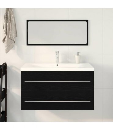 vidaXL Bathroom Sink Cabinet with Drawer Wall-mounted 3 pcs Black Oak — Size: 90 x 38.5 x 48 cm, Model: without faucet