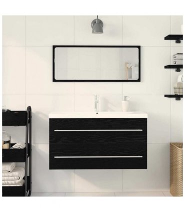 vidaXL Bathroom Sink Cabinet with Drawer Wall-mounted 3 pcs Black Oak — Size: 90 x 38.5 x 48 cm, Model: with faucet