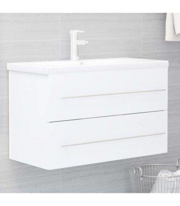 vidaXL Sink Cabinet with Built-in Basin White Engineered Wood — Size: 80 x 38.5 x 48 cm, Model: without faucet
