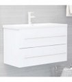 vidaXL Sink Cabinet with Built-in Basin White Engineered Wood — Size: 80 x 38.5 x 48 cm, Model: without faucet