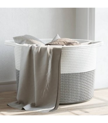 vidaXL Laundry Basket Grey and White Ø55x36 cm Cotton — Size: 55 x 36 cm