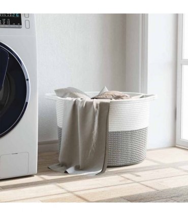 vidaXL Laundry Basket Grey and White Ø55x36 cm Cotton — Size: 55 x 36 cm