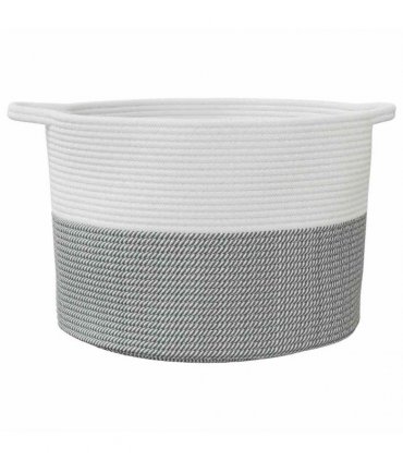 vidaXL Laundry Basket Grey and White Ø55x36 cm Cotton — Size: 55 x 36 cm