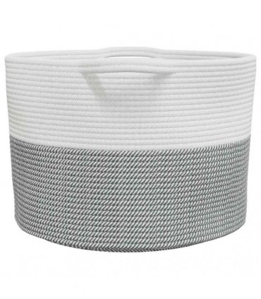 vidaXL Laundry Basket Grey and White Ø55x36 cm Cotton — Size: 55 x 36 cm