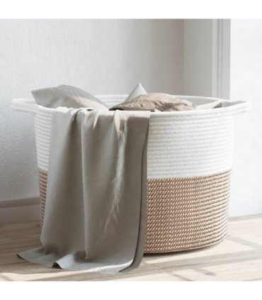 vidaXL Laundry Basket Brown and White Ø55x36 cm Cotton — Size: 55 x 36 cm