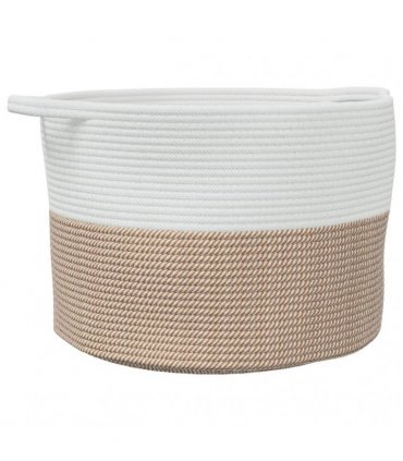 vidaXL Laundry Basket Brown and White Ø55x36 cm Cotton — Size: 55 x 36 cm
