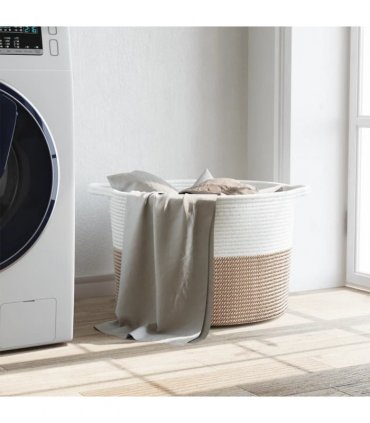 vidaXL Laundry Basket Brown and White Ø55x36 cm Cotton — Size: 55 x 36 cm