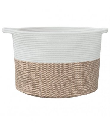 vidaXL Laundry Basket Brown and White Ø55x36 cm Cotton — Size: 55 x 36 cm