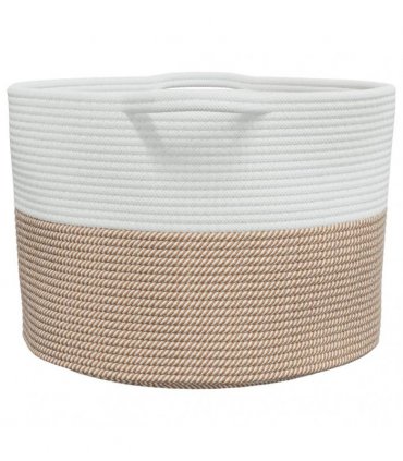 vidaXL Laundry Basket Brown and White Ø55x36 cm Cotton — Size: 55 x 36 cm