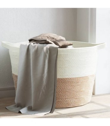 vidaXL Laundry Basket Brown and White Ø60x36 cm Cotton — Size: 60 x 36 cm