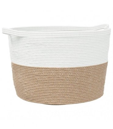 vidaXL Laundry Basket Brown and White Ø60x36 cm Cotton — Size: 60 x 36 cm