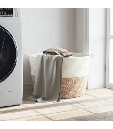 vidaXL Laundry Basket Brown and White Ø60x36 cm Cotton — Size: 60 x 36 cm