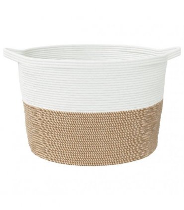vidaXL Laundry Basket Brown and White Ø60x36 cm Cotton — Size: 60 x 36 cm