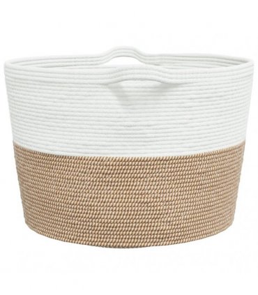 vidaXL Laundry Basket Brown and White Ø60x36 cm Cotton — Size: 60 x 36 cm