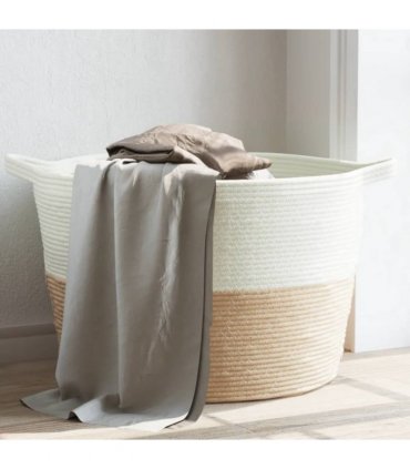 vidaXL Laundry Basket Beige and White Ø60x36 cm Cotton — Size: 60 x 36 cm