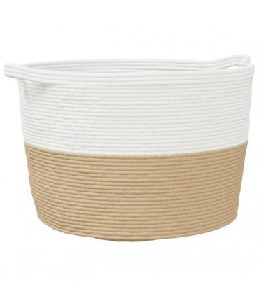 vidaXL Laundry Basket Beige and White Ø60x36 cm Cotton — Size: 60 x 36 cm