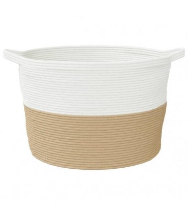 vidaXL Laundry Basket Beige and White Ø60x36 cm Cotton — Size: 60 x 36 cm