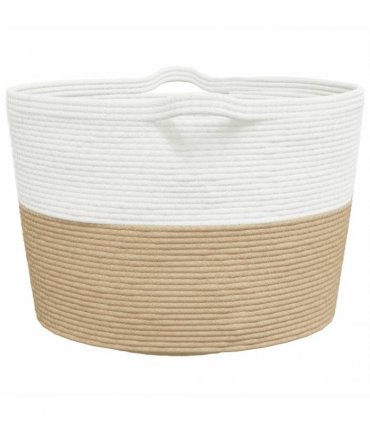 vidaXL Laundry Basket Beige and White Ø60x36 cm Cotton — Size: 60 x 36 cm