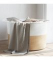 vidaXL Laundry Basket Beige and White Ø55x36 cm Cotton — Size: 55 x 36 cm